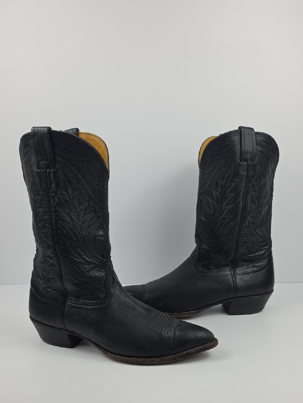 Vintage Nocona Made in USA Black Leather Western Cowboy Boots Men's Size 10.5 - Picture 2 of 16